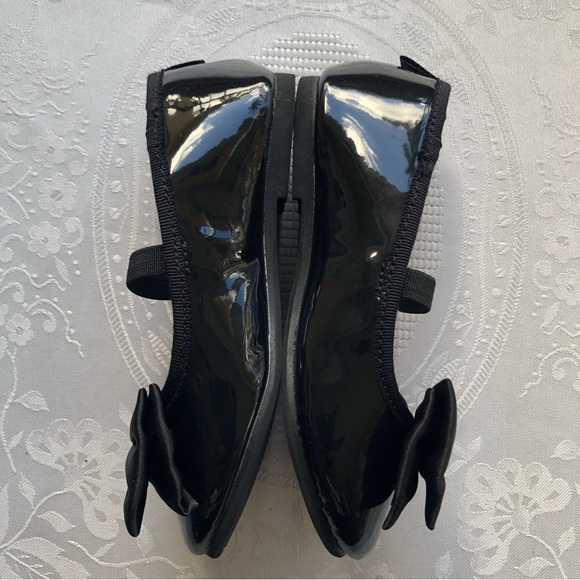 H&M Black Shellac Ballet Slip-On Shoes Toddler Girls Size 26 Front Bow Sandals - Picture 7 of 14